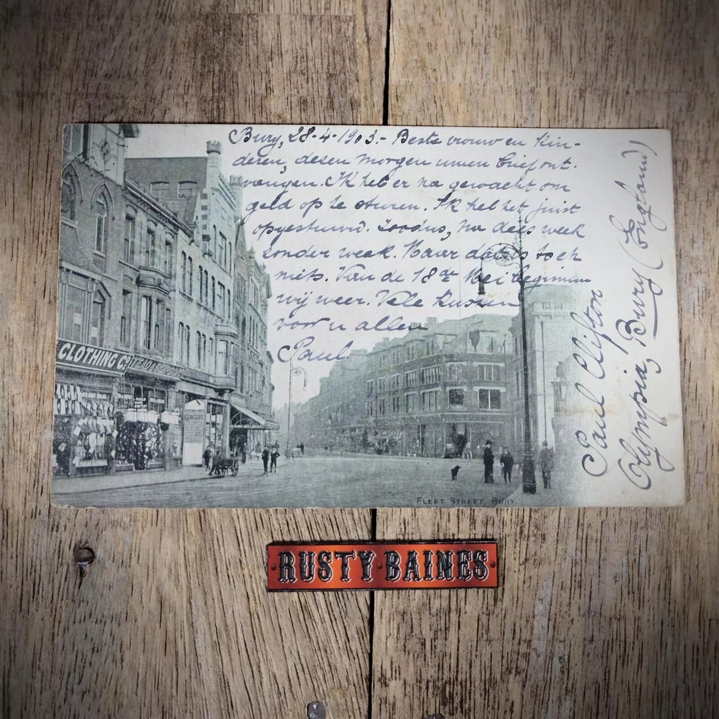 Postcard, Bury, Fleet Street, 1903, Shops, Printed