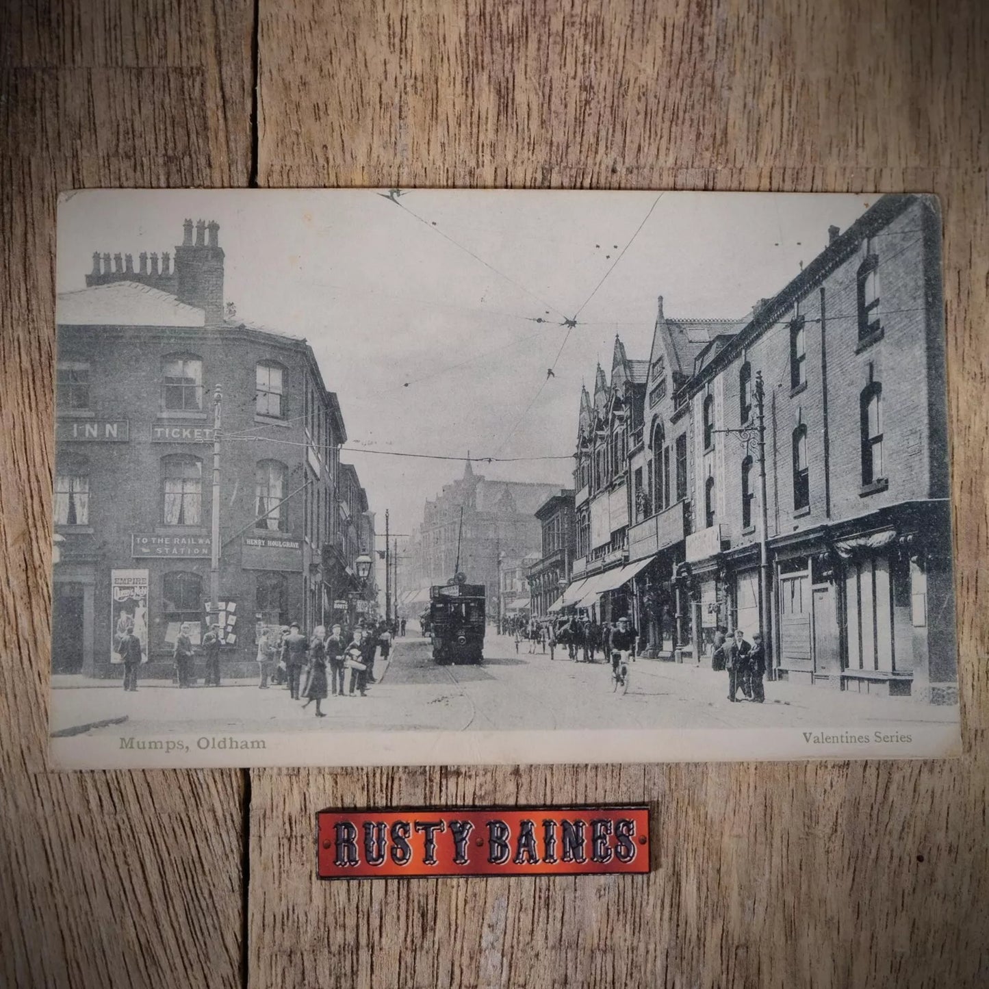 Postcard, Oldham Mumps 1904, Shops, Tram