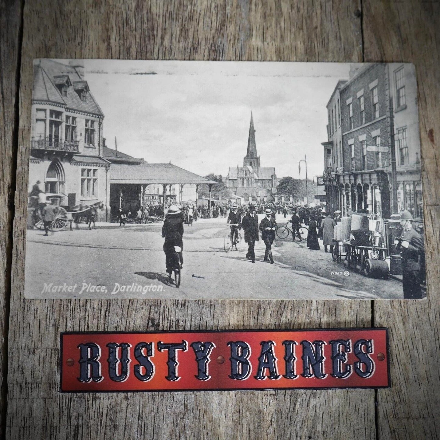 Postcard, Darlington Market Place, Bicycles, Shops, Printed