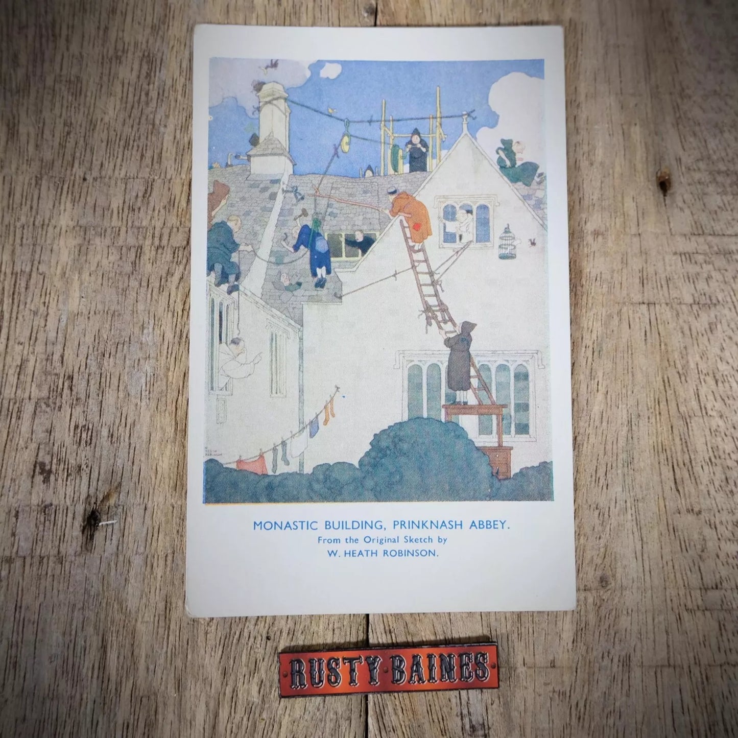 Postcard, Comic, Prinknash Abbey, W Heath Robinson, Builders