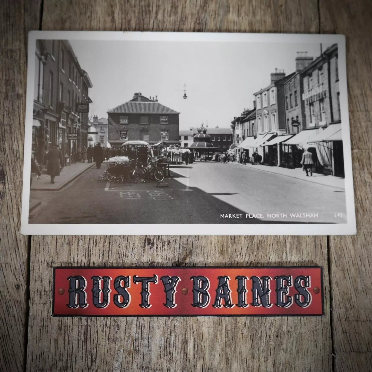 Postcard, North Walsham Market Place, Shops/Bicycles, Real Photo