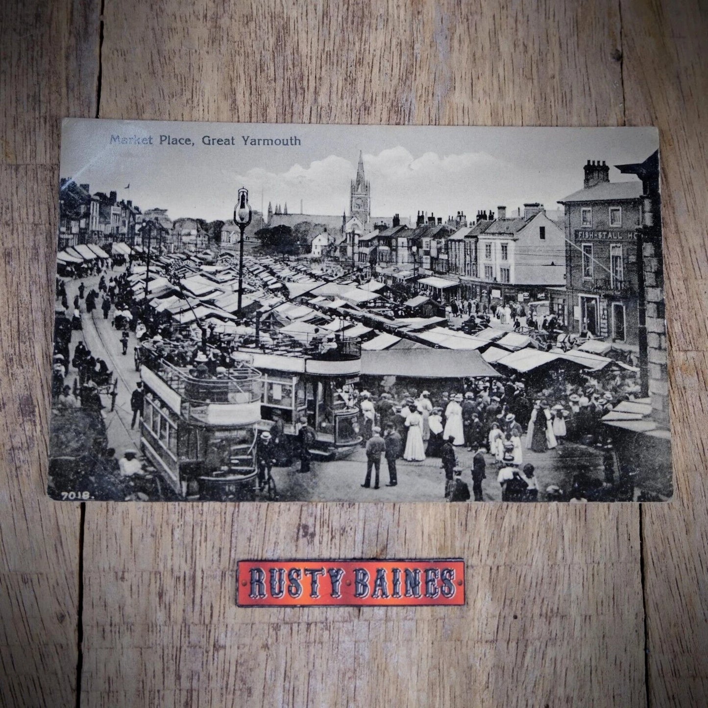 Postcard, Great Yarmouth, Market Place, Trams, Traders, Printed