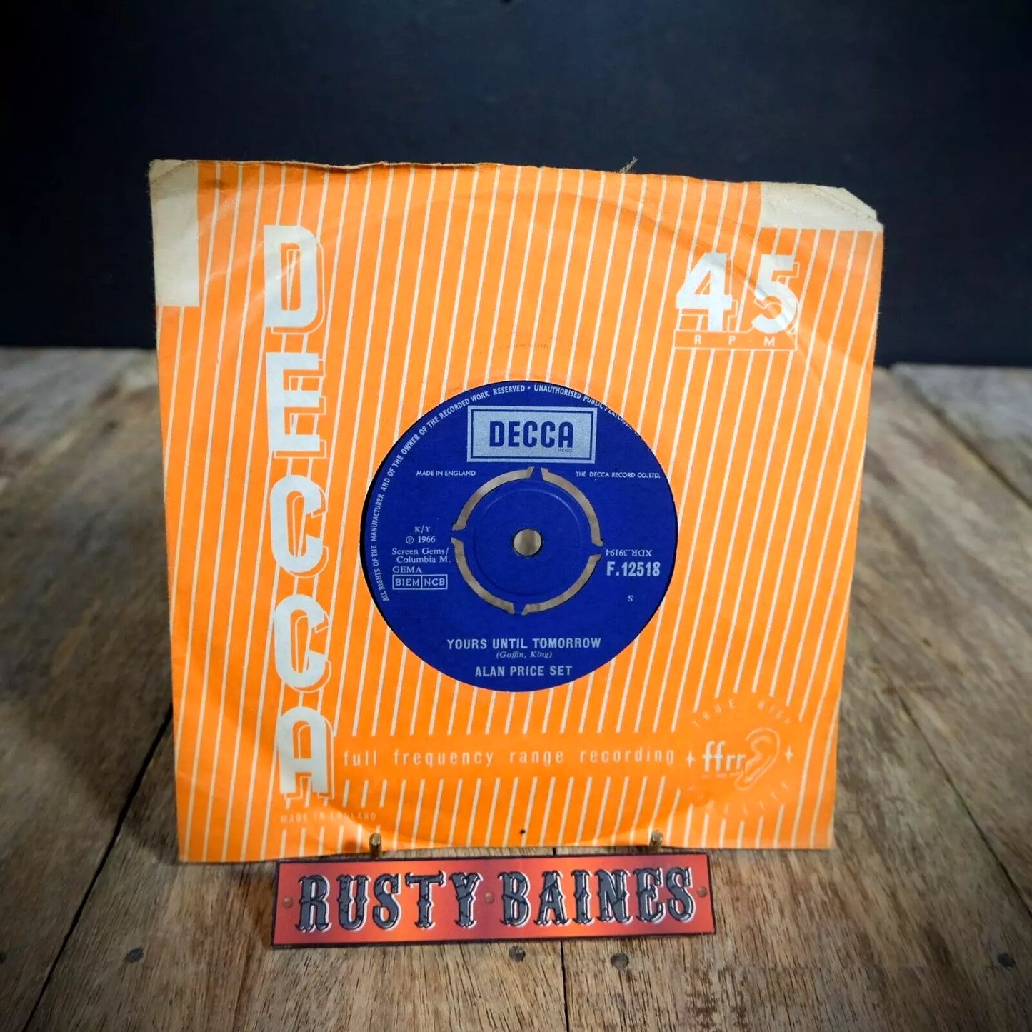 Record 7" Single, Alan Price Set, Yours Until Tomorrow/Willow Weep