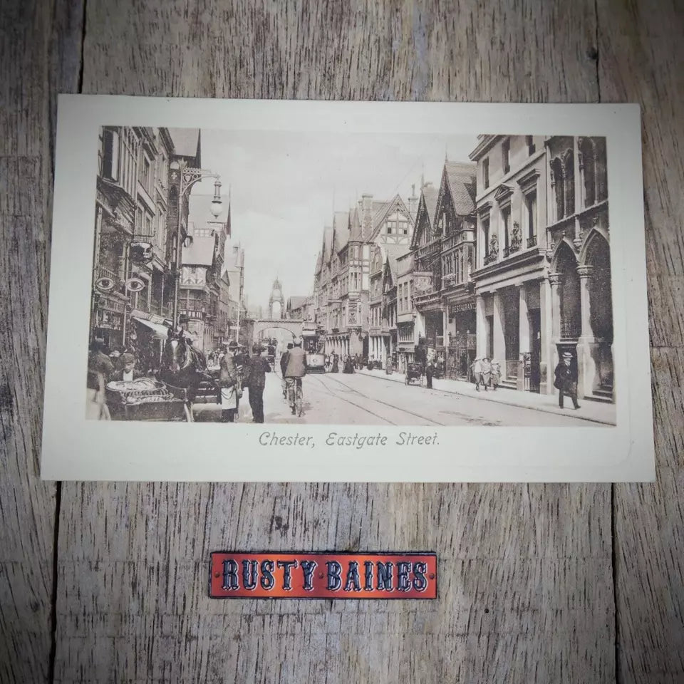 Postcard, Chester, Eastgate Street, Horse, Bicycle, Tram, Printed