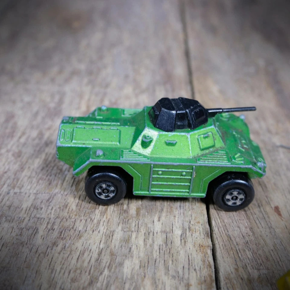 Pair of Vintage Matchbox Military Vehicles, Stoat & Weasel, Playworn