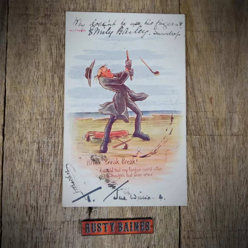 Vintage Postcard, Comic, Angry Golfer, Broken Club Rage Tantrum