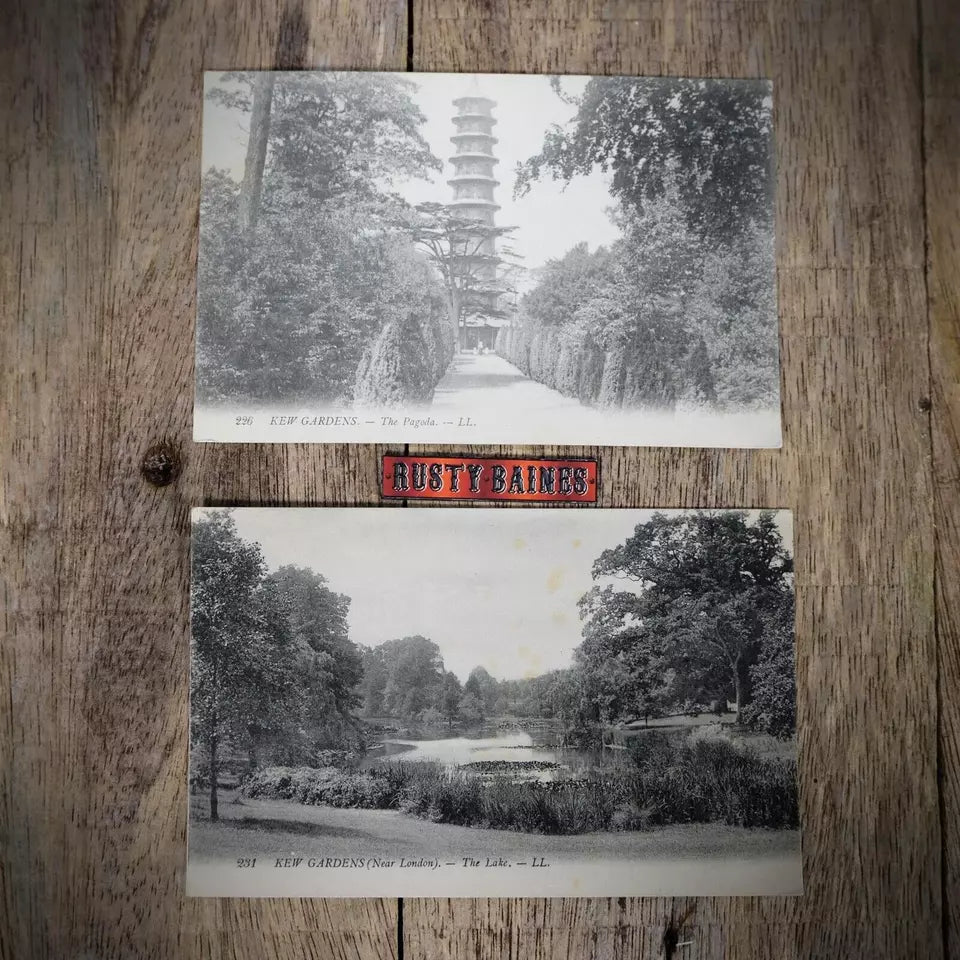 Postcards x2, LL/Levy, London, Kew Gardens, Lake & Pagoda