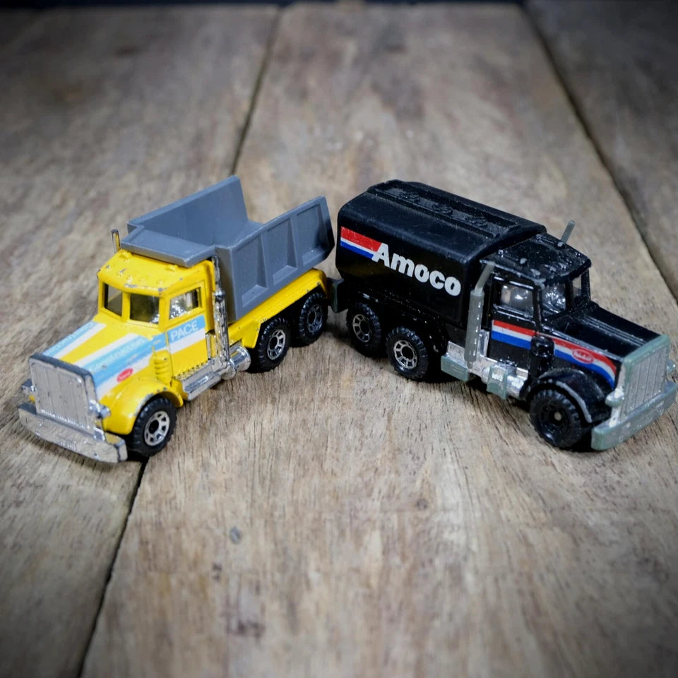 Pair of Vintage Matchbox Peterbilt Trucks Lorry, Tanker/Tipper, Playworn