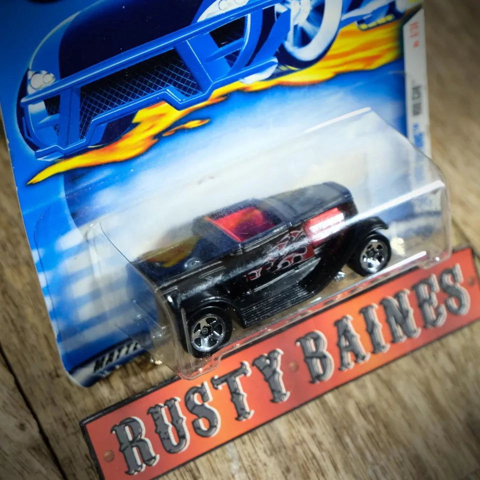 Hot Wheels, 2001 First Editions, Hooligan, Matt Black Hot Rod, Long Card