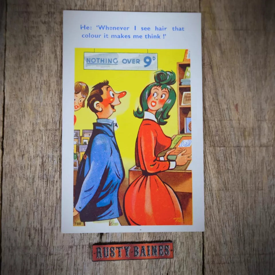 Vintage Postcard, Comic, Innuendo, Girls Green Coloured Hair