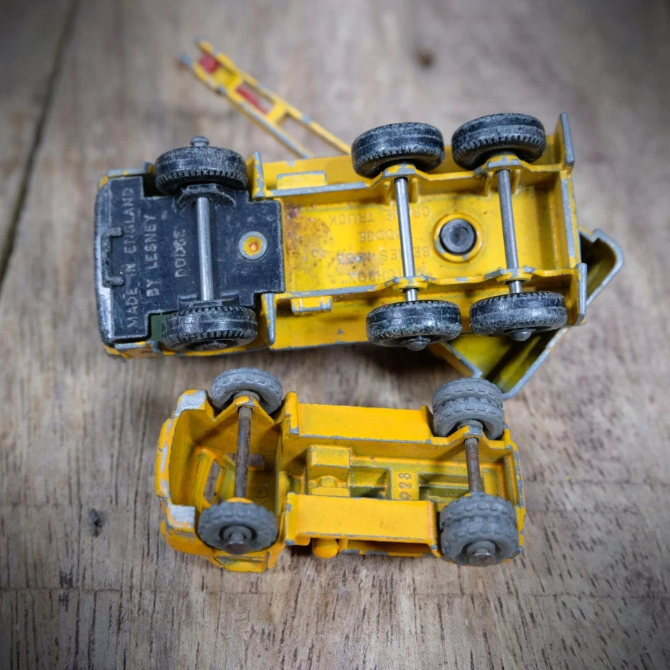 Pair of Vintage Matchbox Lesney Dodge Crane & Bedford Trucks, Playworn
