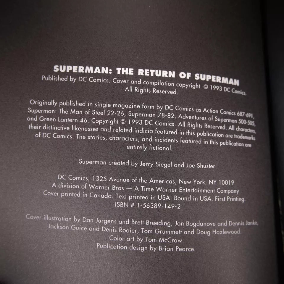 The Return of Superman, DC Comics, 1993 First Edition Thick Softcover