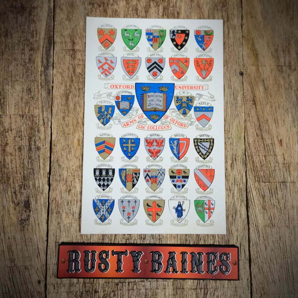 Postcard, Oxford College University Coat of Arms Crest, Printed