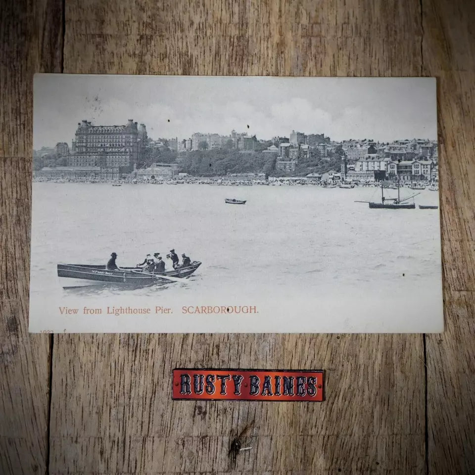 Antique Postcard, Scarborough from Lighthouse Pier, Rowing Boat 1917