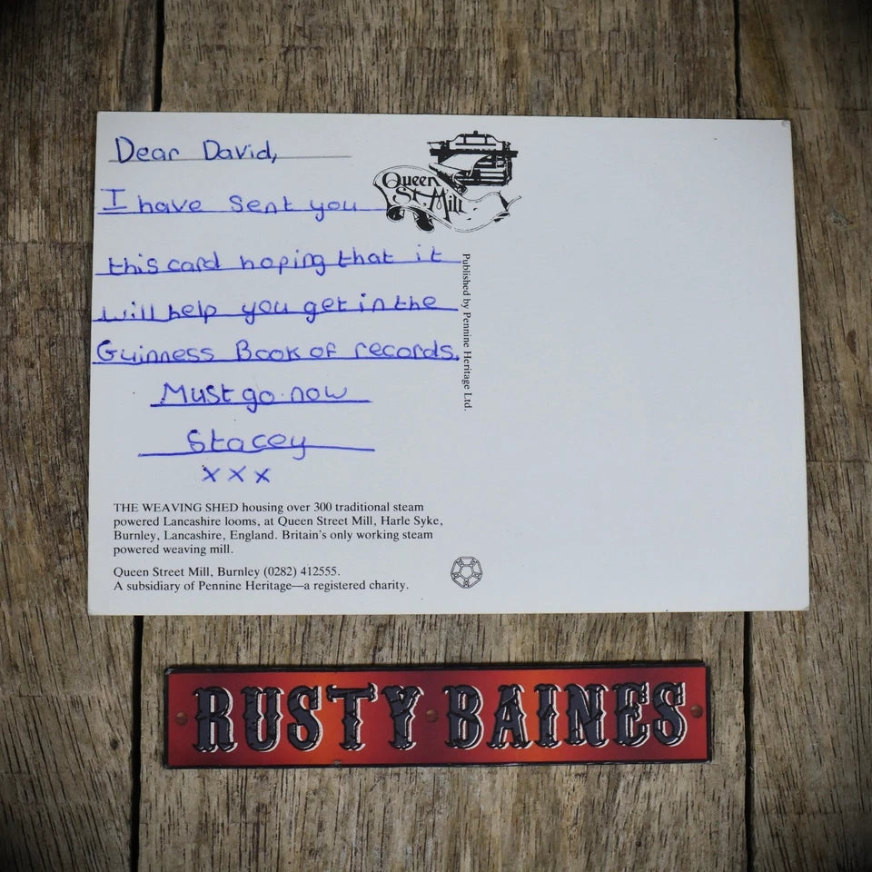 Postcard, Burnley Steam Weaving Mill, Guinness Book of Records Message, continental size