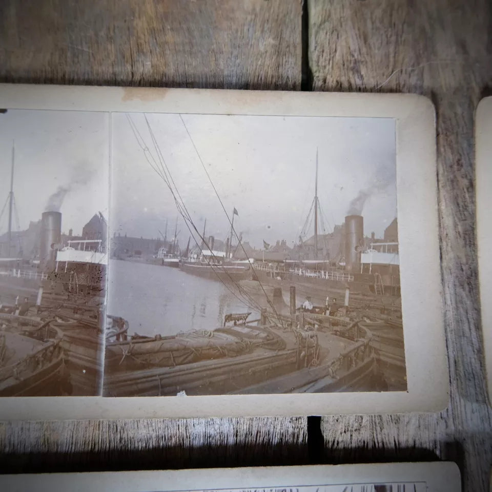 Stereoview Card, Bundle of Shipping Interest, Fishing/Boats/Barges