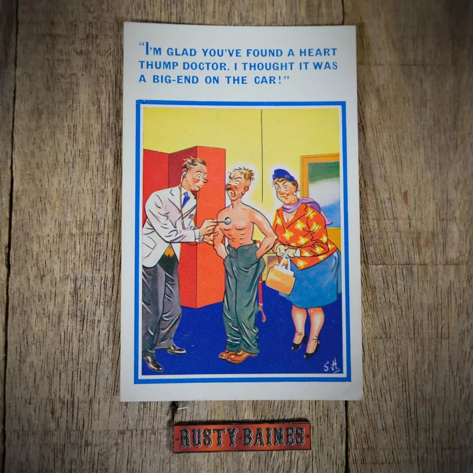 Vintage Postcard, Comic, Doctor, Faulty Heart, Car Engine Fault