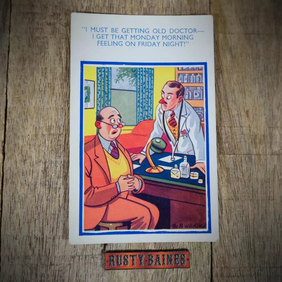 Vintage Postcard, Comic, Doctor Advice, Bald Man Getting Old