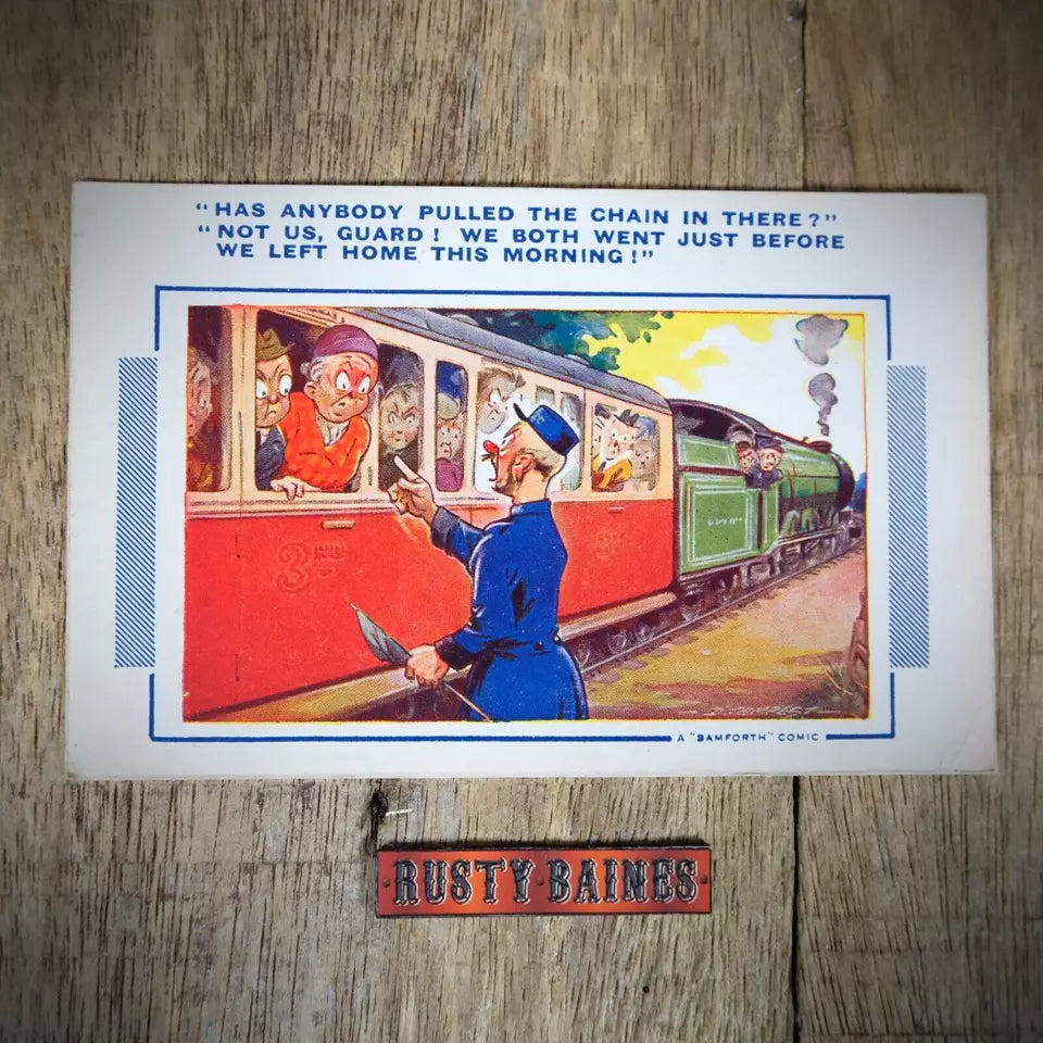 Vintage Postcard, Bamforth Comic, Railway Guard, Steam Train
