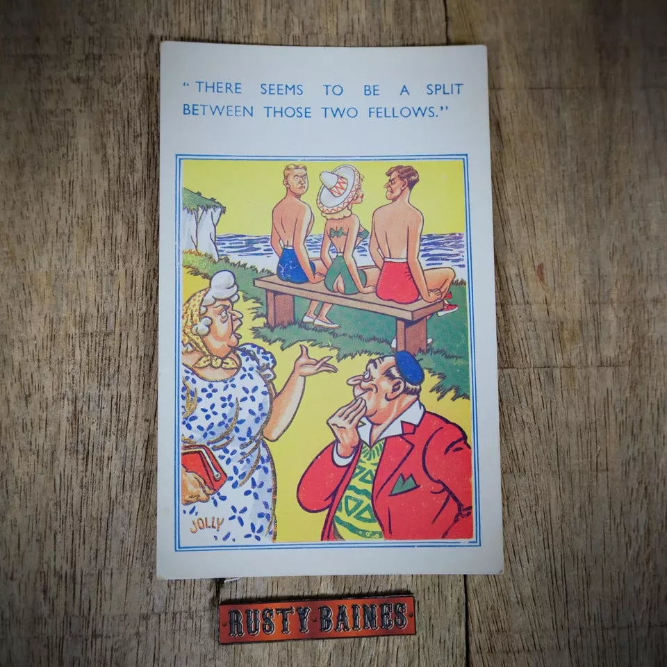 Vintage Postcard, Comic, Lady with Split Bathing Costume