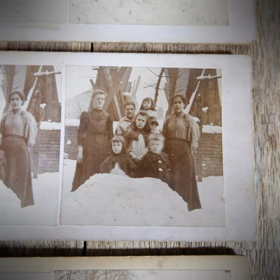 Stereoview Card, British Winter Snow Scenes, Working Horse, People, Children