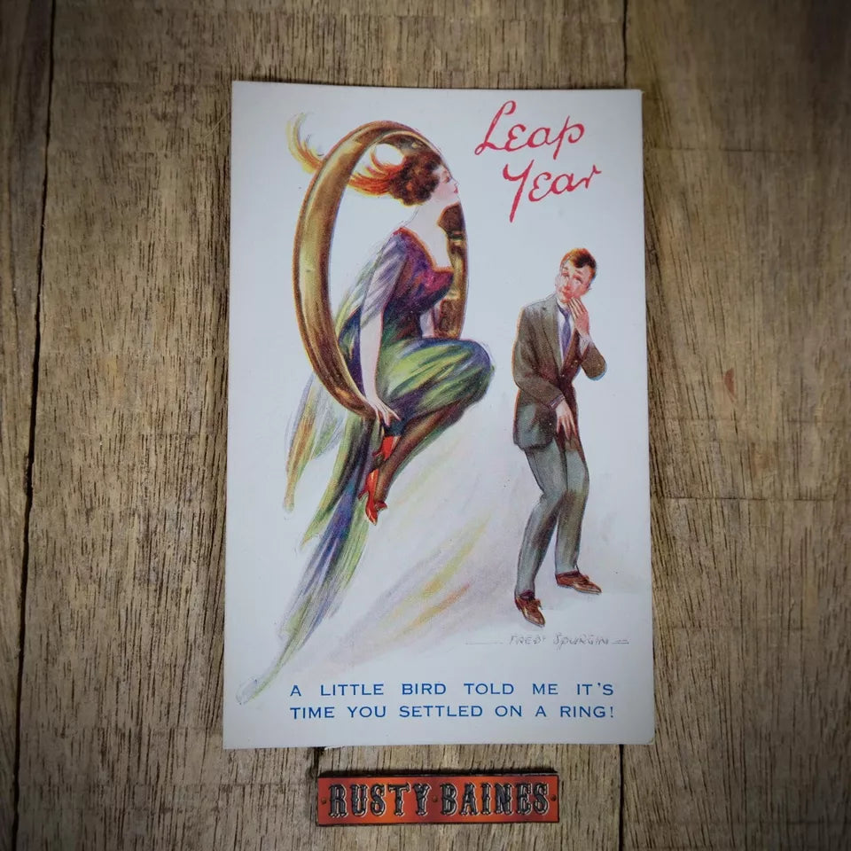Vintage Postcard, Fred Spurgin, Leap Year, Flapper Girl, Wedding Ring