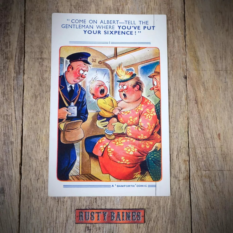 Vintage Comic Postcard, Bamforth, Bus Tram Conductor