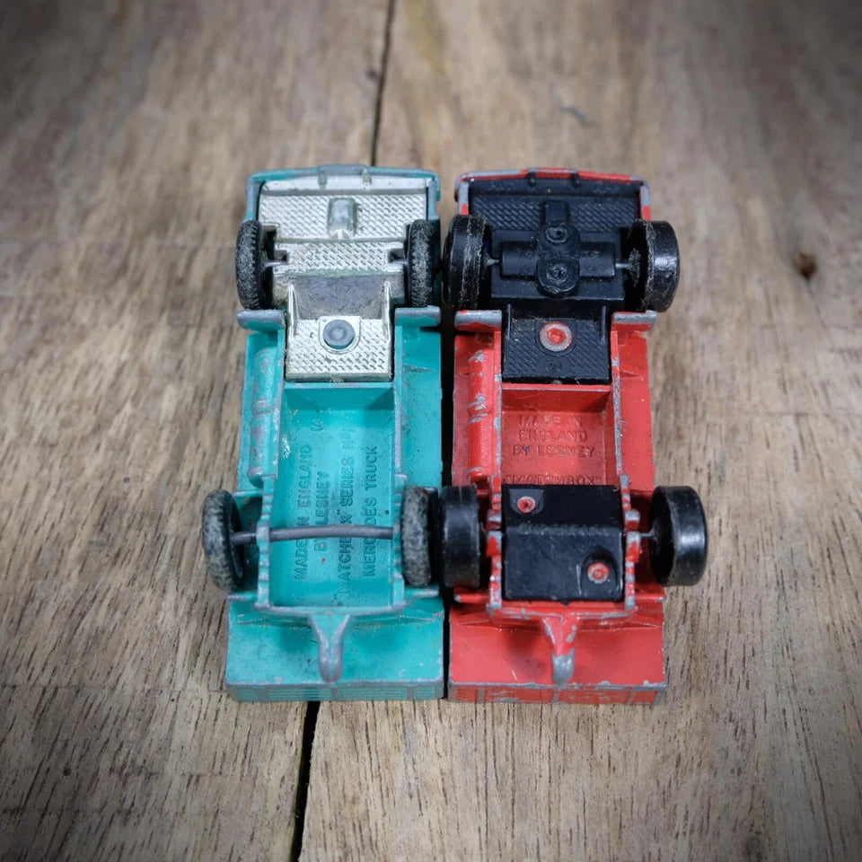 Pair of Vintage Matchbox Mercedes Trucks Lorries, Playworn