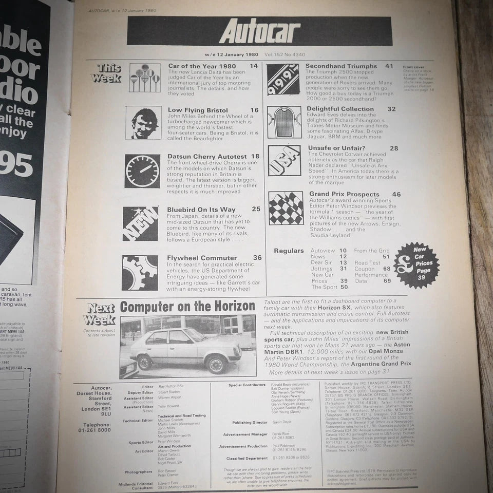 Vintage Back Issue Magazine Autocar 12 January 1980 Datsun Cherry, Triumph 2500