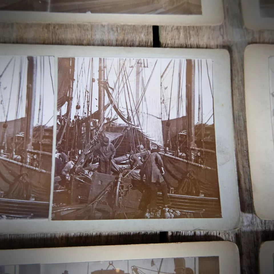Stereoview Card, Bundle of Shipping Interest, Fishing/Boats/Barges