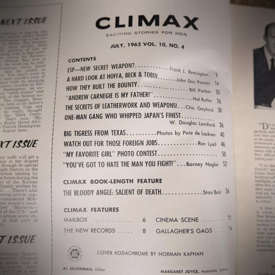 Vintage Pulp Magazine, Climax, July 1962, Sonny Liston, Nancy Lynn, HMS Bounty