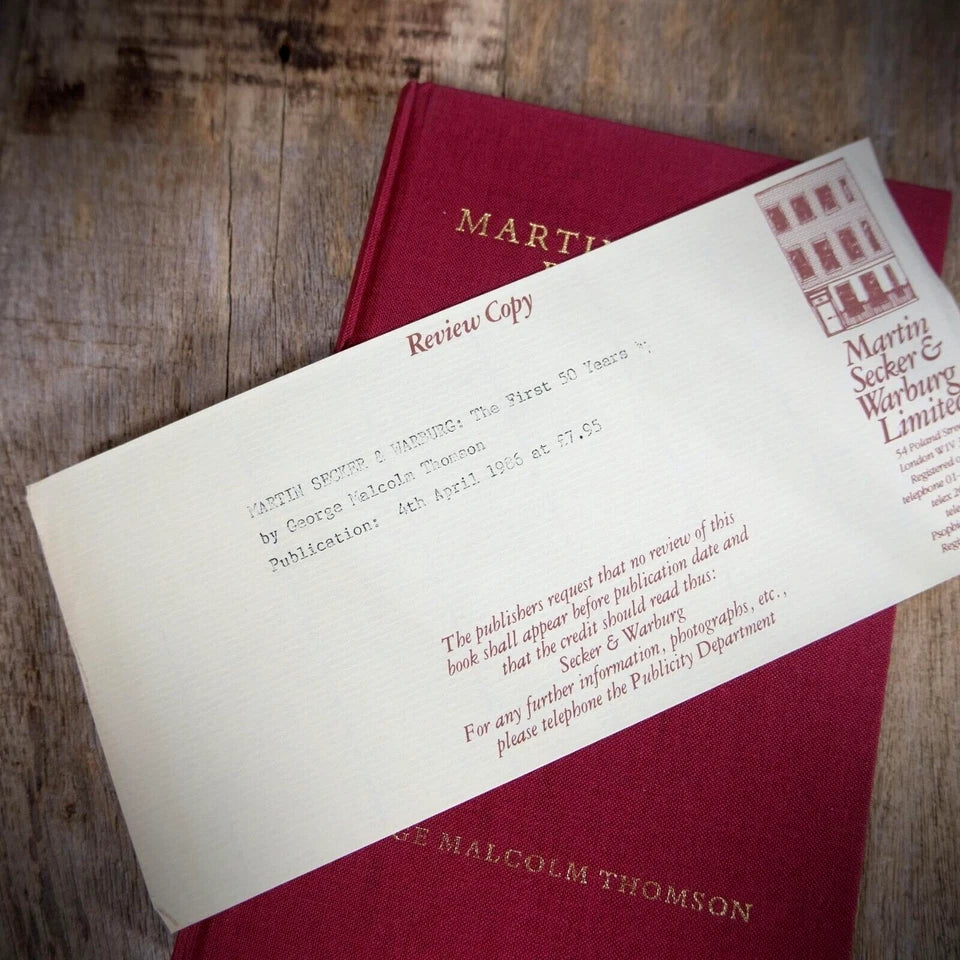 Martin Secker & Warburg, George M Thomson, Book Publishing, 1986 Hardcover