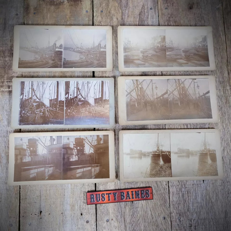 Stereoview Card, Bundle of Shipping Interest, Fishing/Boats/Barges