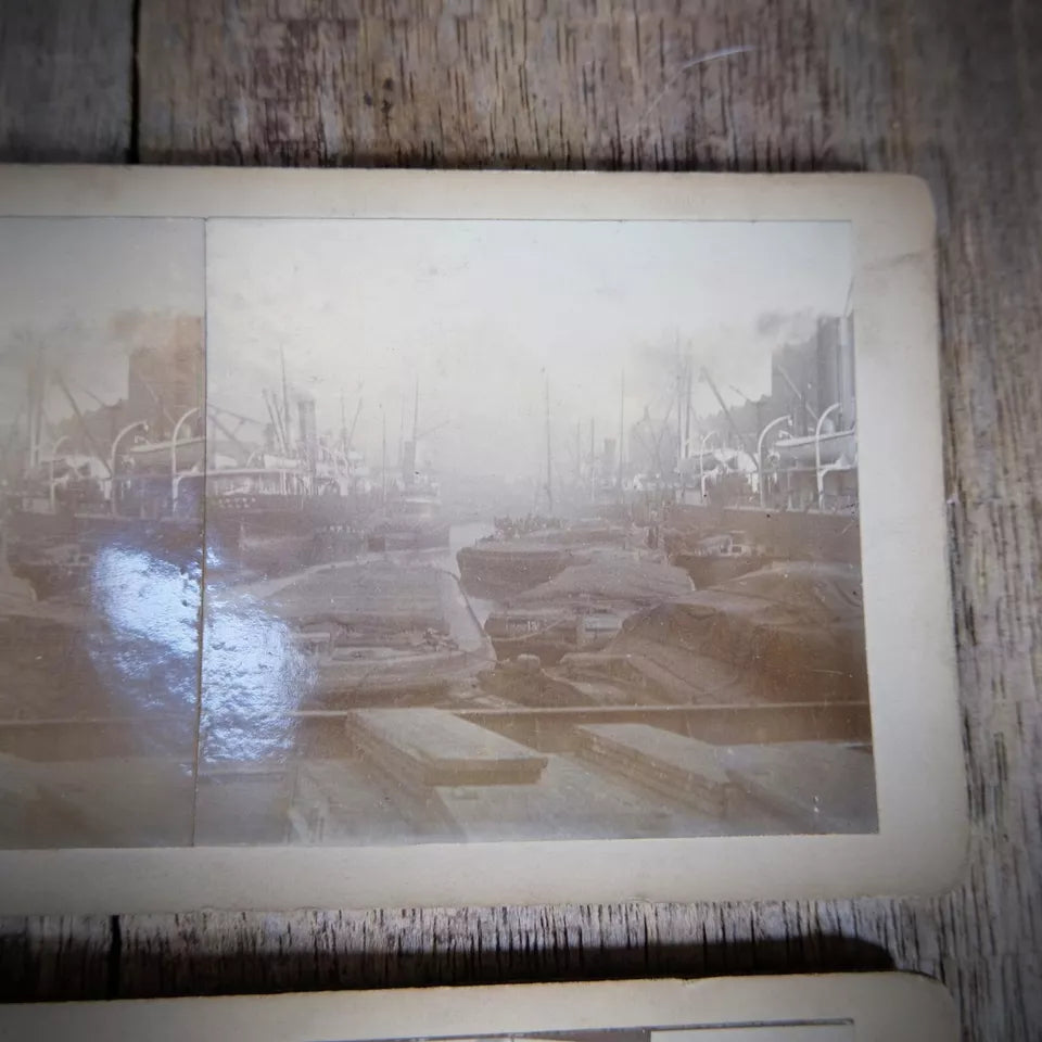 Stereoview Card, Bundle of Shipping Interest, Fishing/Boats/Barges