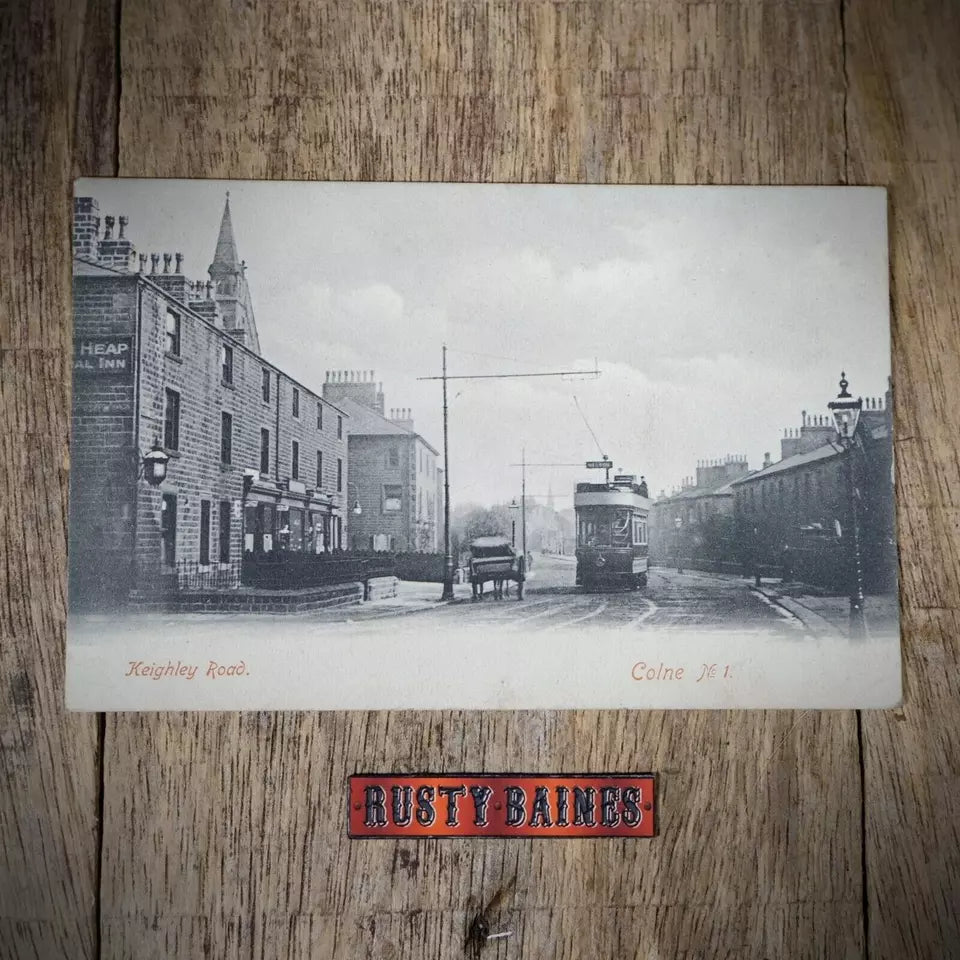 Antique Postcard, Colne, Keighley Road, Tram, Cart, 1906, Printed