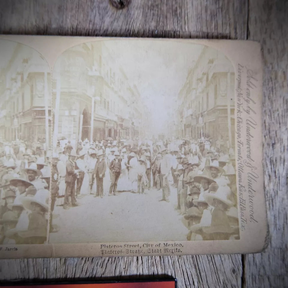 Stereoview Card, Mexico City, Plateros Street Scene