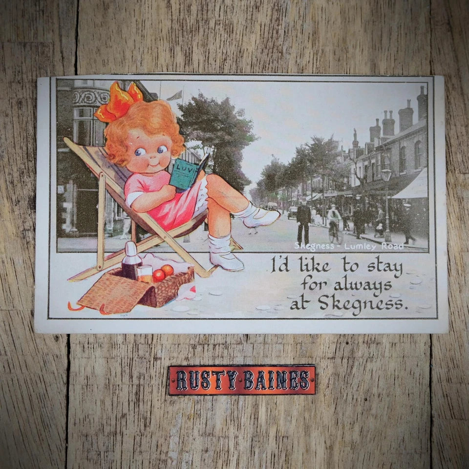 Postcard, Comic, Skegness, Lumley Road, Girl Reading Book, Deckchair