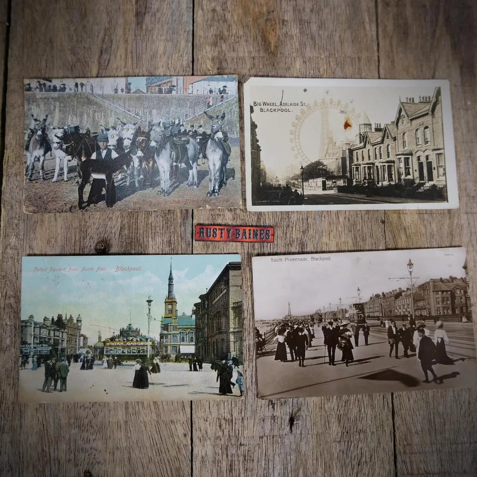 Postcards x4 Blackpool, Donkey's Promenade, Talbot Square Etc.