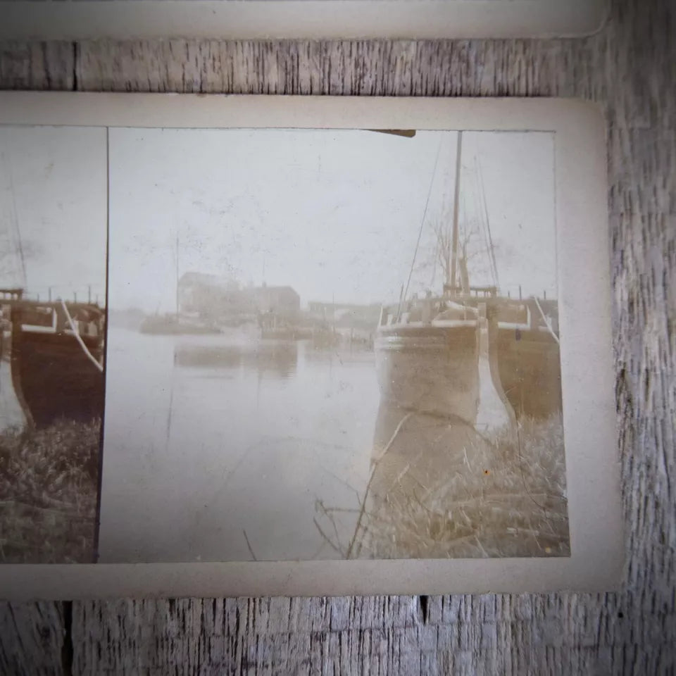 Stereoview Card, Bundle of Shipping Interest, Fishing/Boats/Barges