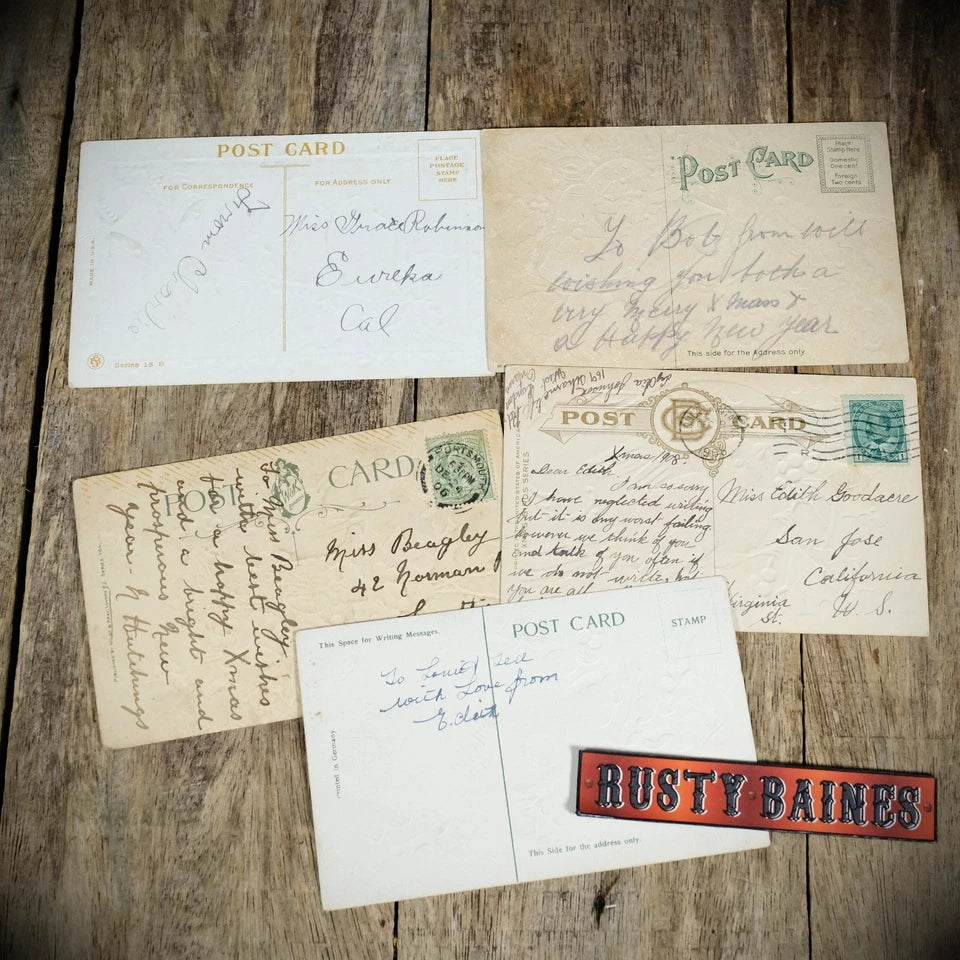 Bundle of Antique Postcards, Christmas/Bird Greetings Chromo-Litho