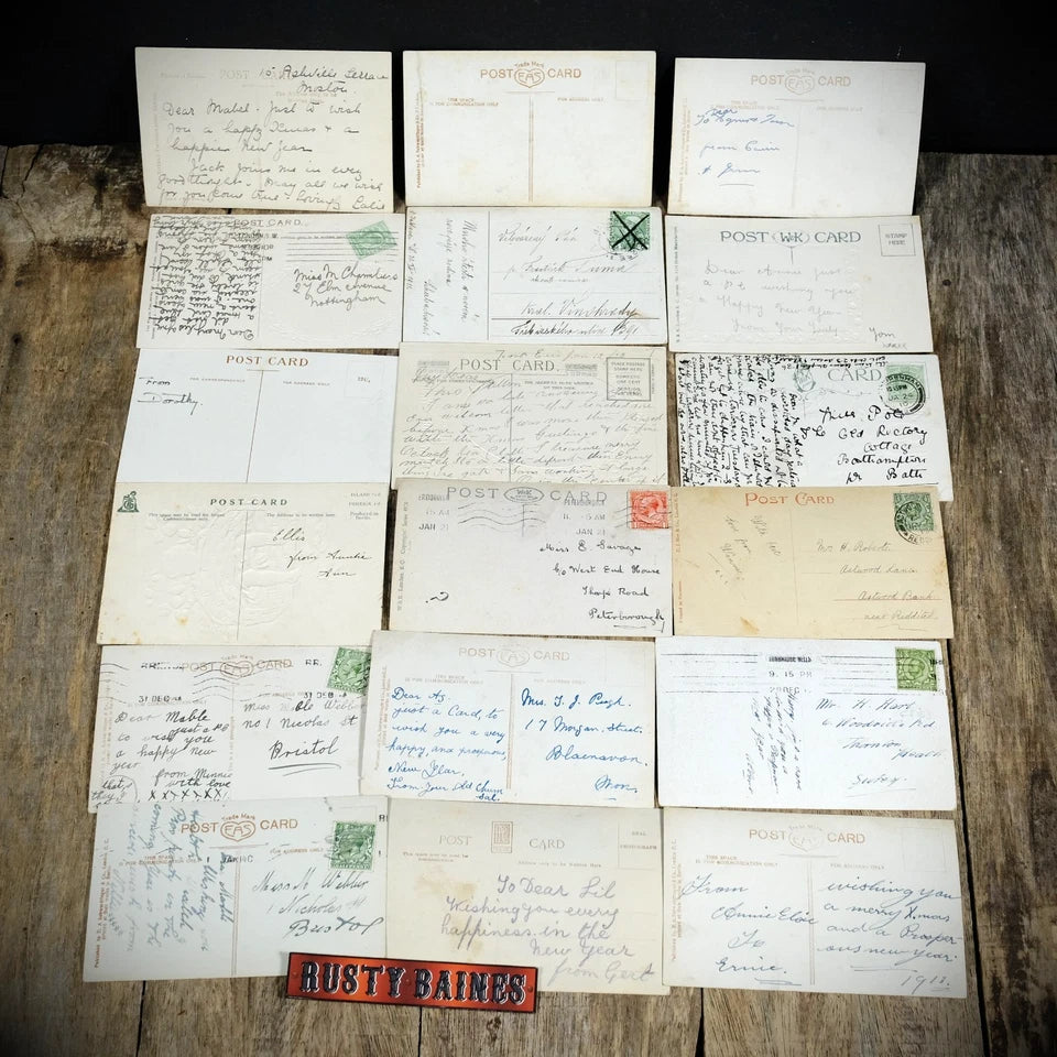 Bundle of Antique Postcards, Winter/New Year Greetings x18