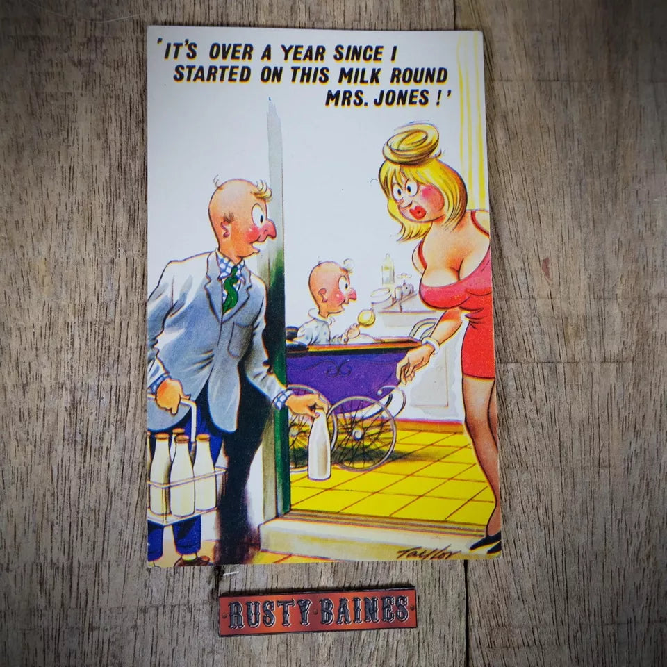Vintage Postcard, Bamforth Comic, Milkman Romance, Big Boob Lady