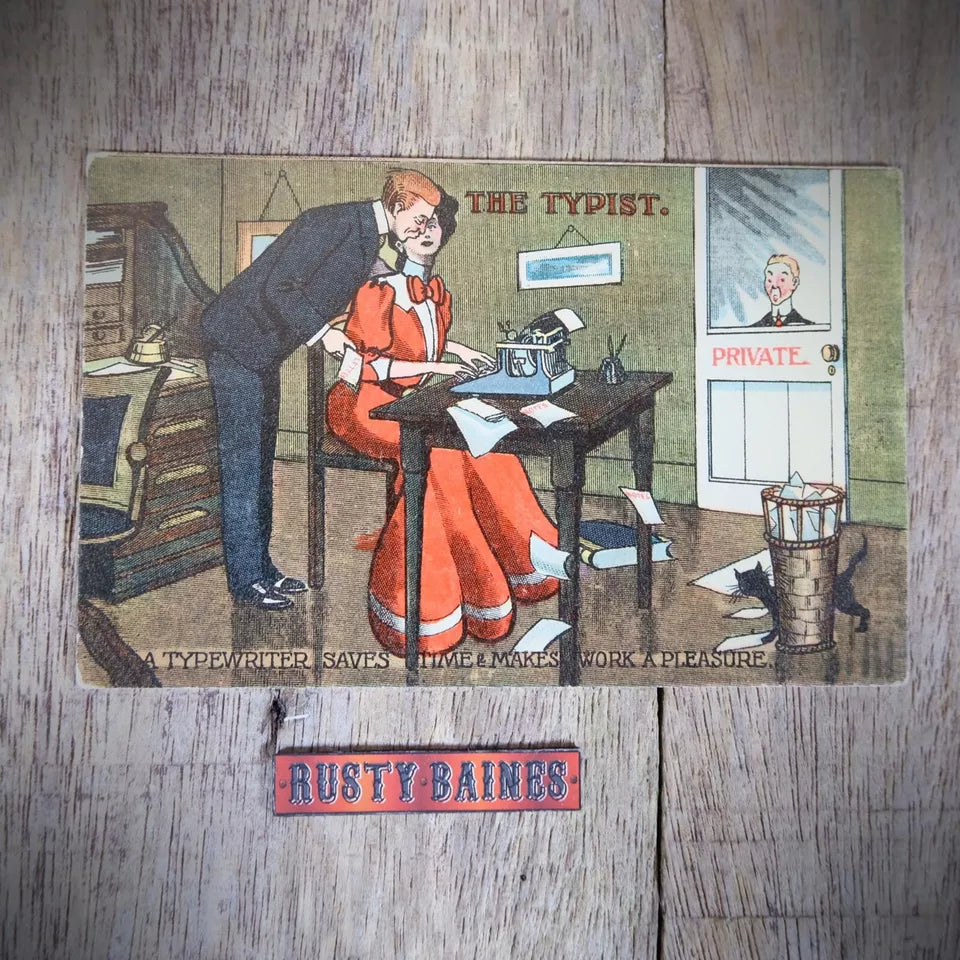 Vintage Postcard, Comic, The Typist, Edwardian Typewriter Saves Time