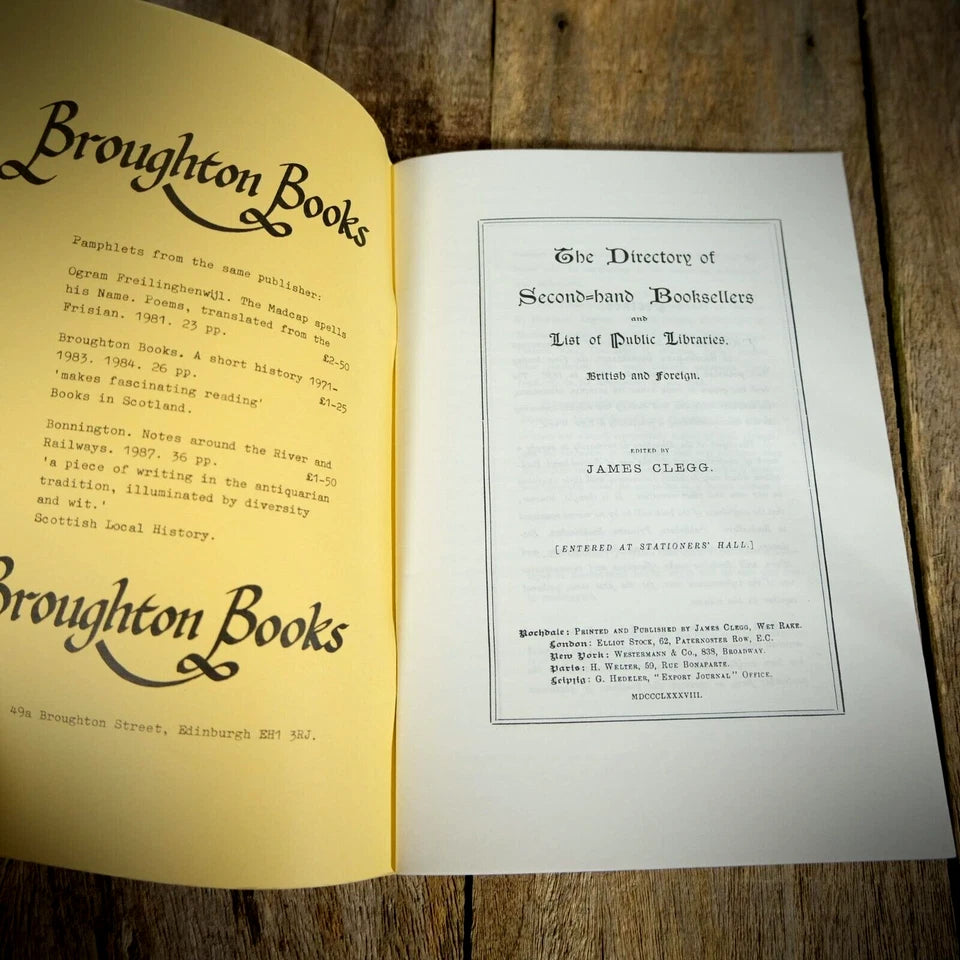 The Directory of Secondhand Booksellers 1888, 1988 Reprint Booklet