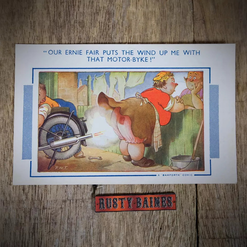 Vintage Postcard, Bamforth Comic, Motorbike Biker, Knickers Bloomers