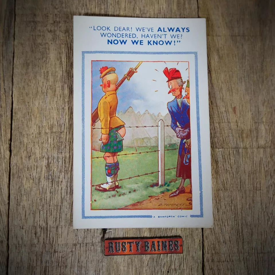 Vintage Postcard, Bamforth Comic, Scottish Soldier on Guard, Kilt.