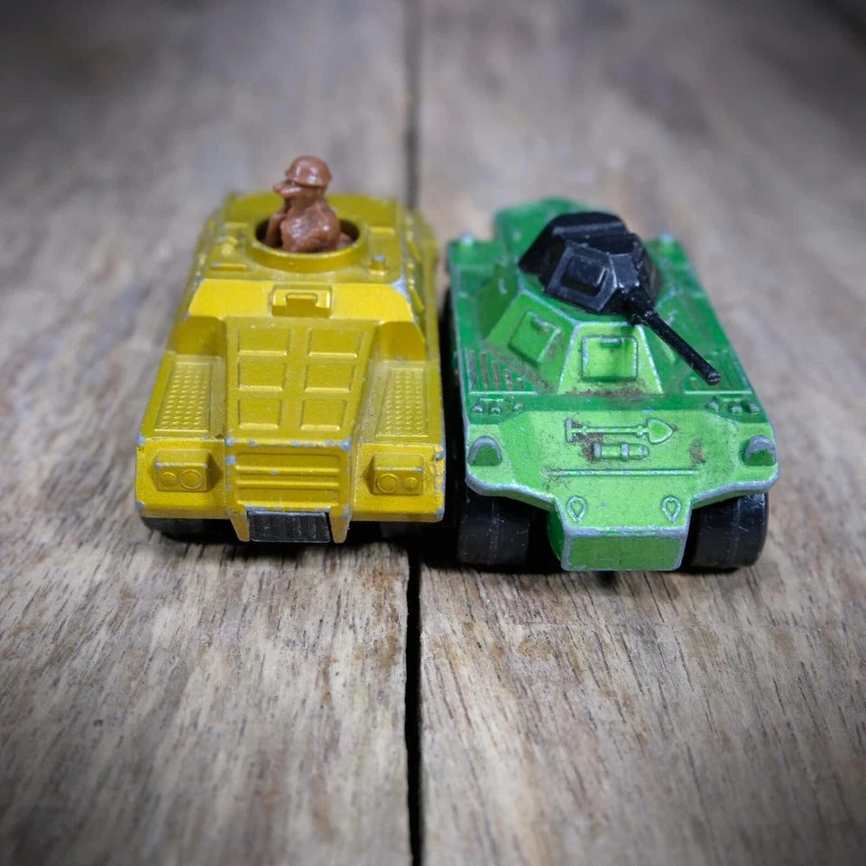 Pair of Vintage Matchbox Military Vehicles, Stoat & Weasel, Playworn