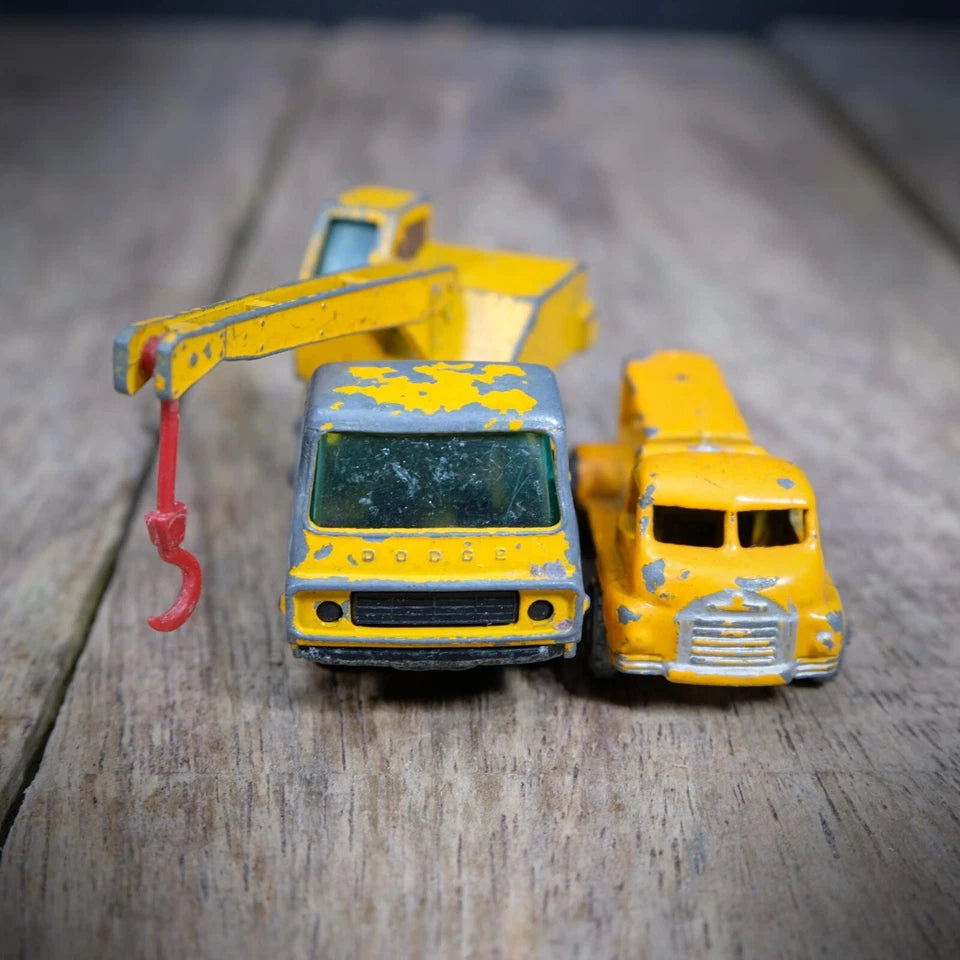 Pair of Vintage Matchbox Lesney Dodge Crane & Bedford Trucks, Playworn