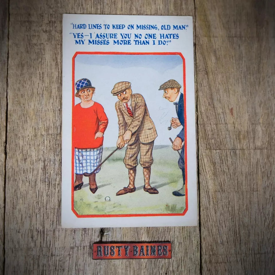 Vintage Postcard, Comic, Rubbish Golfer Hates Misses/Wife