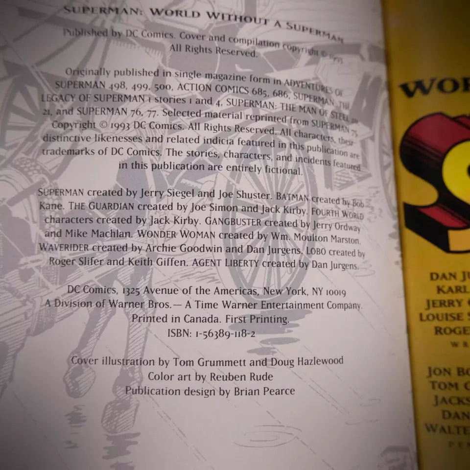 World Without a Superman, DC Comics, 1993 First Edition Softcover